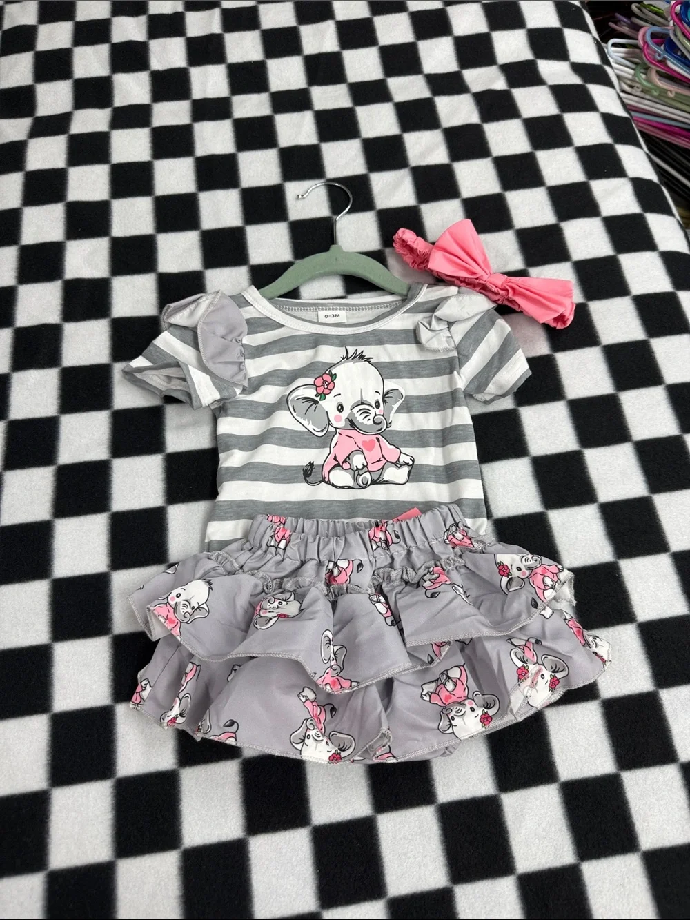 Gray & Pink Elephant Ruffle Dress for Girls